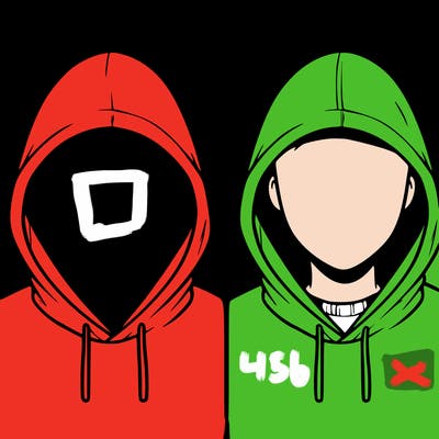 a person with a hoodie and no face, the drawing is split in 2