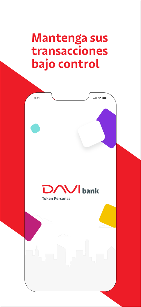 DAVIbank Token Personas CR - DAVIbank Token Personas mobile app welcome screen with the slogan Keep your transactions under control in Spanish