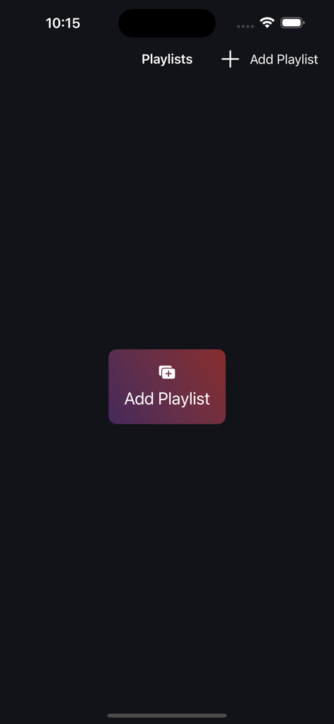 XP IPTV - XP IPTV 앱에서 재생 목록 추가 버튼이 있는 빈 재생 목록 화면