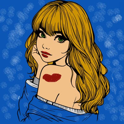 realistic girl with bangs looking over her shoulder