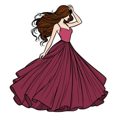 realistic woman with dress flowing in the wind