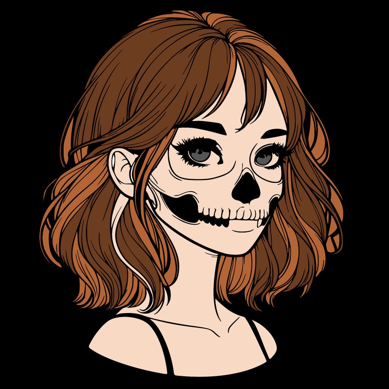 realistic girl with skull