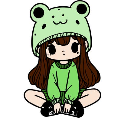 a girl wearing a frog hat and some frog socks