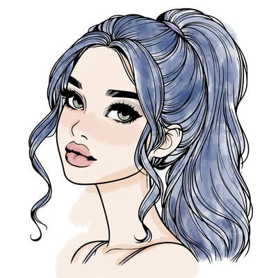 realistic girl with a ponytail on her hair and lips