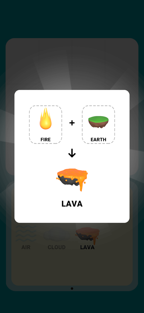 Elements Merge - A screenshot of Elements Merge showing the combination of fire and earth to create lava.