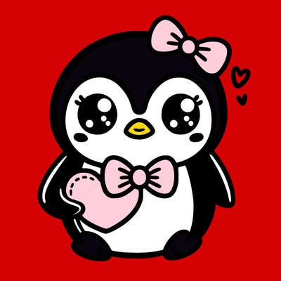 cute penguin with bow tie holding heart