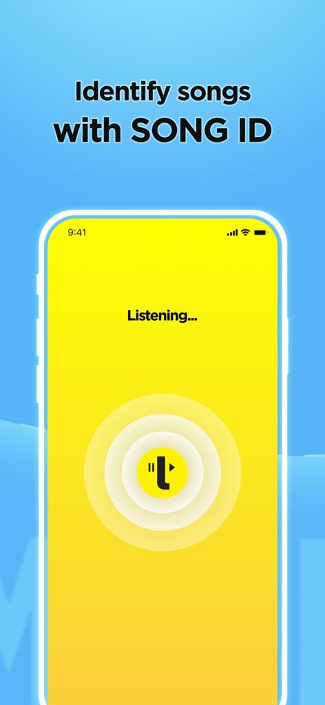 TREBEL Music app interface showing the Song ID tool to identify songs playing nearby.