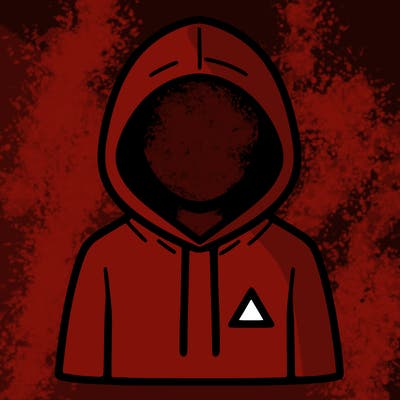 a person with non face waering a hoodie with a small triangle symbol