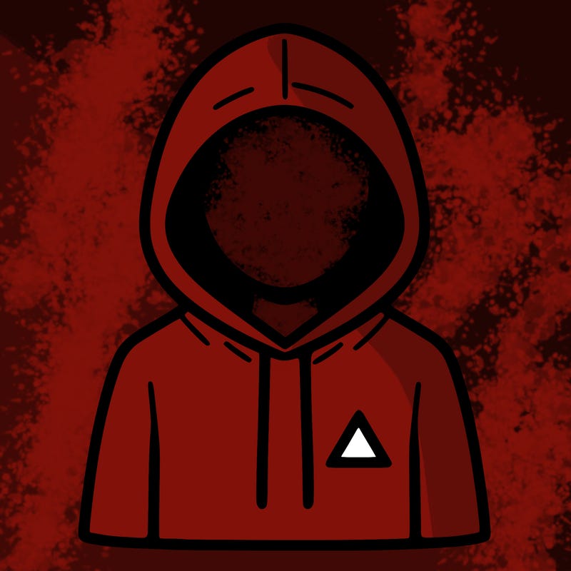 a person with non face waering a hoodie with a small triangle symbol