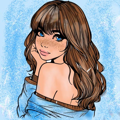 realistic girl with bangs looking over her shoulder