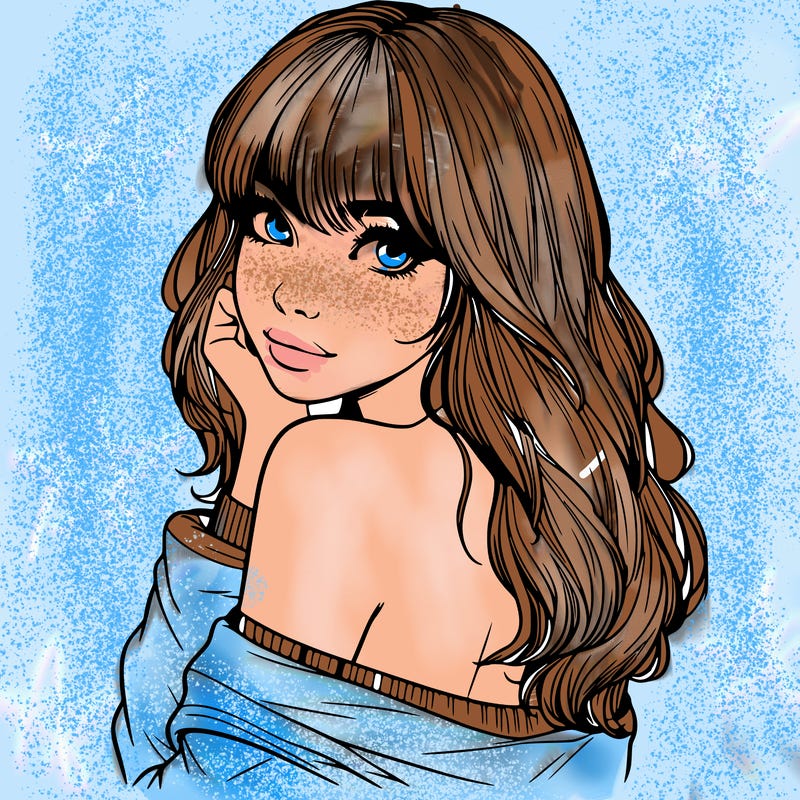 realistic girl with bangs looking over her shoulder