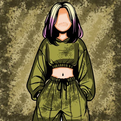 realistic girl faceless with baggy pants and a crop top