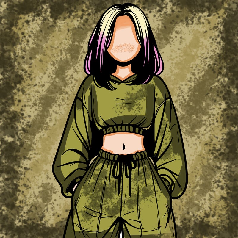 realistic girl faceless with baggy pants and a crop top