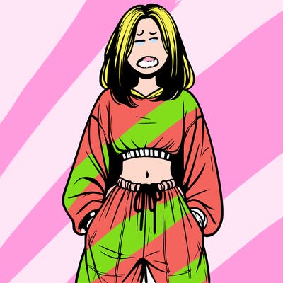 realistic girl faceless with baggy pants and a crop top