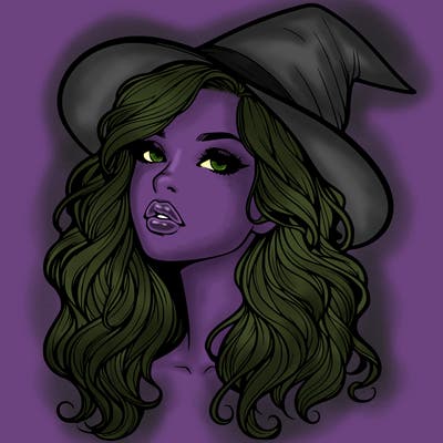 realistic witch girl with wavy hair and lips