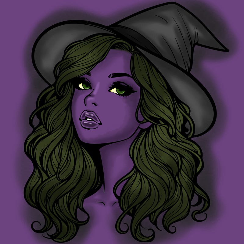 realistic witch girl with wavy hair and lips