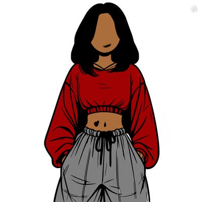 realistic girl faceless with baggy pants and a crop top