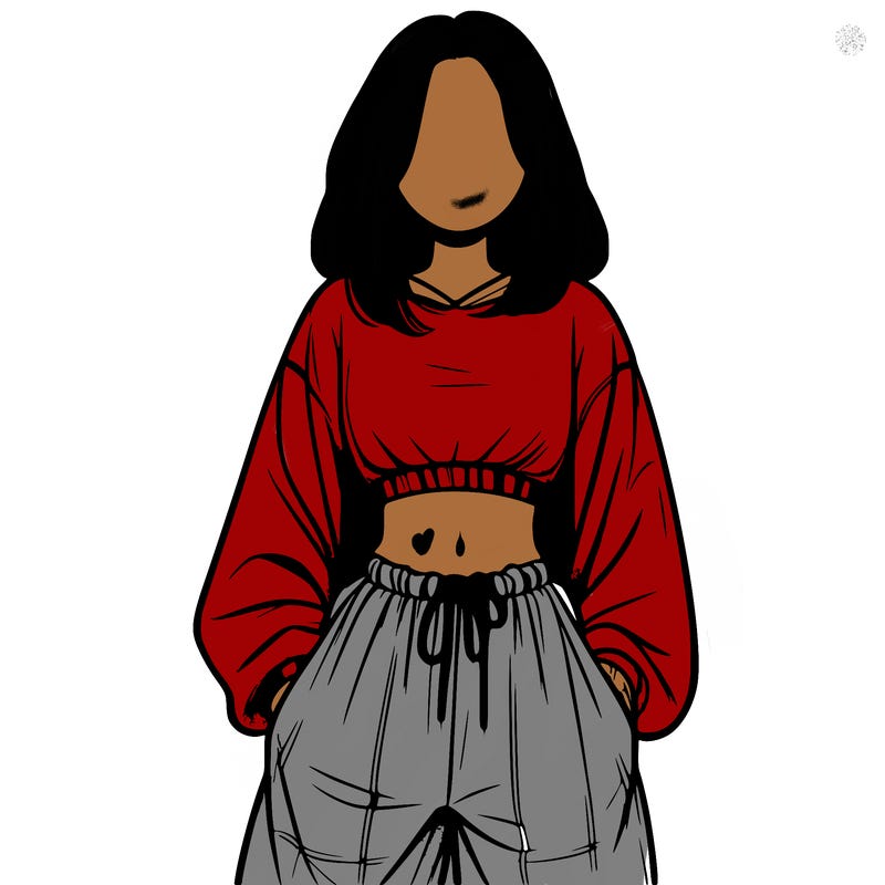 realistic girl faceless with baggy pants and a crop top
