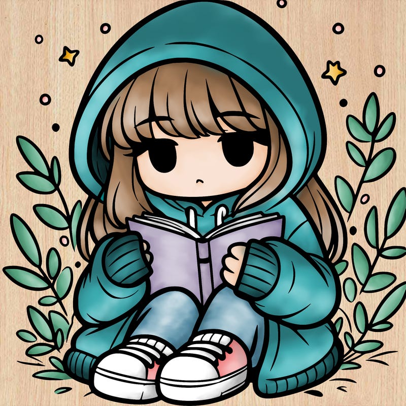 girl in oversized hoodie reading a book