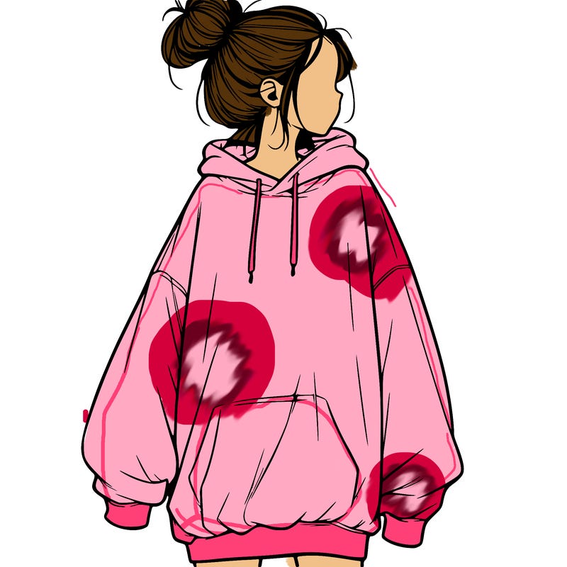 realistic girl with a oversized sweatshirt on and a bun