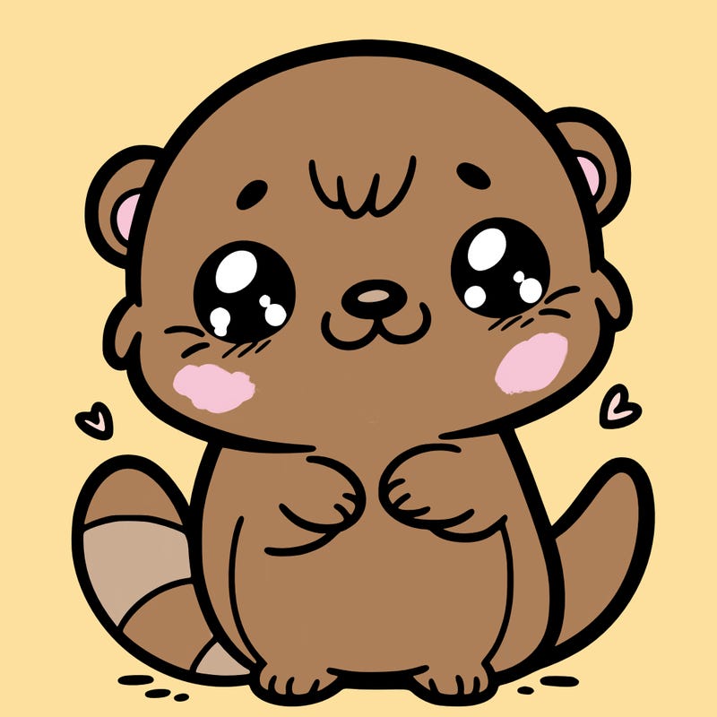 coloring book, kawaii otter, black outline, no background