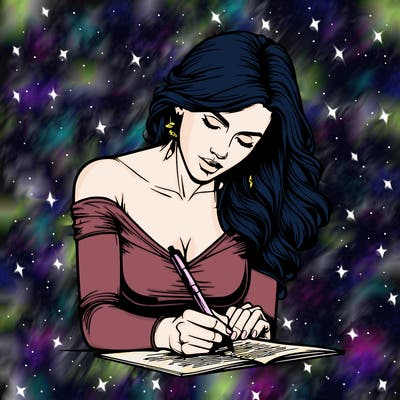 realistic female writing poetry