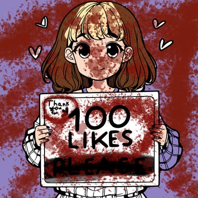a girl holding a sign saying 100 likes please