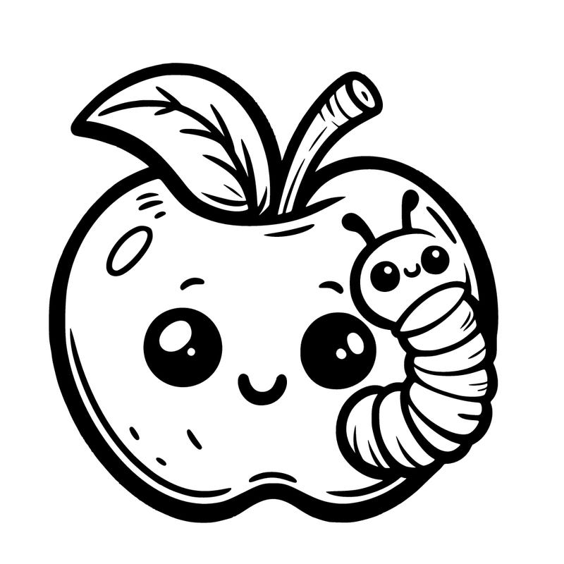 an apple with a worm peeking out