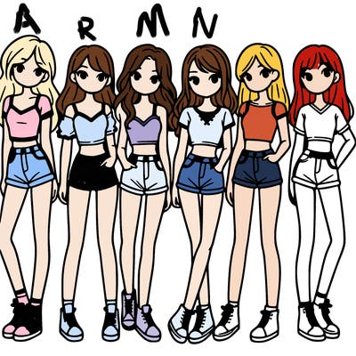 a group of girls wearing crop tops and shorts