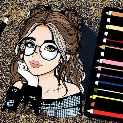 realistic girl with glasses on