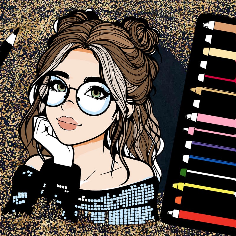 realistic girl with glasses on