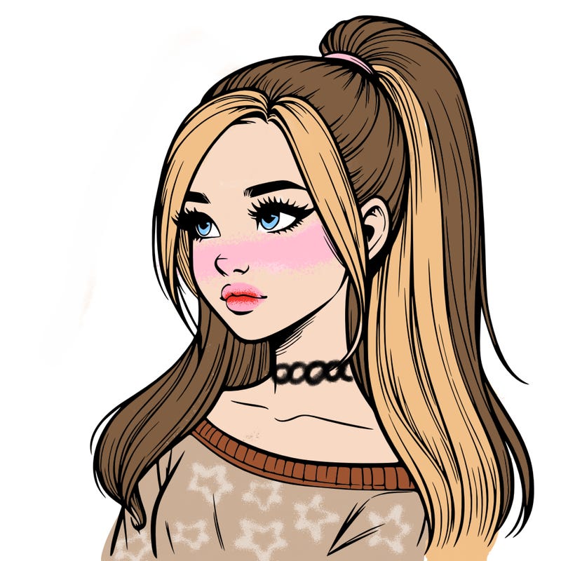 realistic girl with a high ponytail