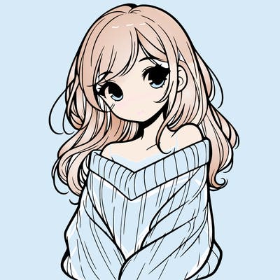 shy pretty girl wearing a sweater that is falling off one shoulder portrait