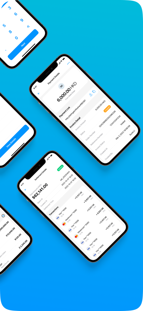 Wonder - Business Account - Multiple mobile screens from the Wonder app displaying business payment details and financial settlements
