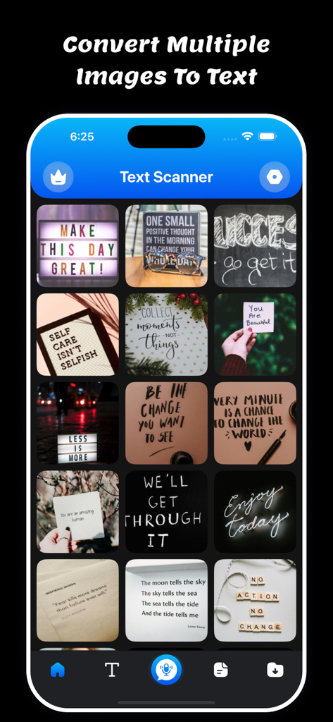 Speech To Text: Voice Notes - Interfaz que muestra la función de conversión de múltiples imágenes a texto con una galería de imágenes para escaneo OCR