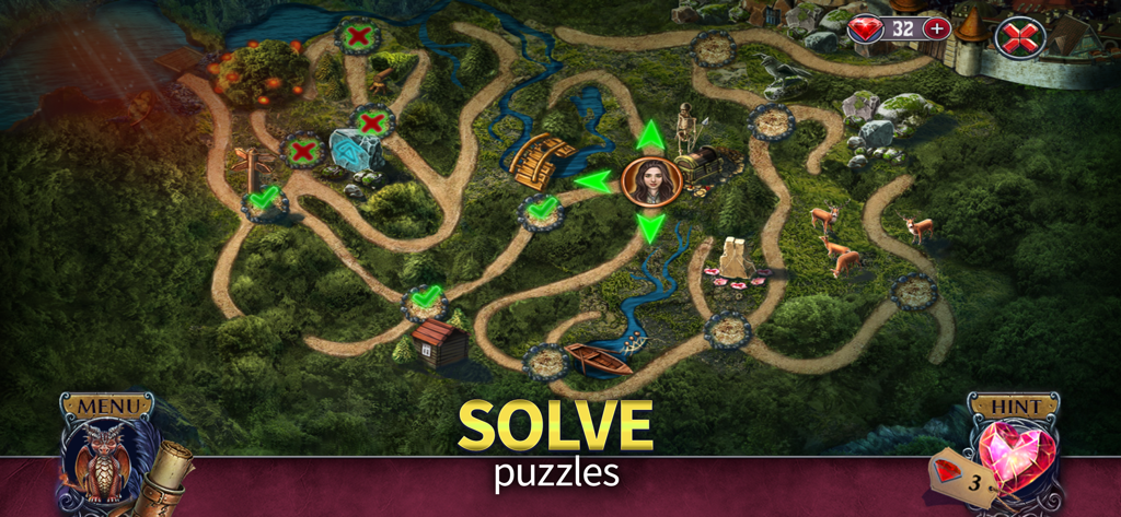 Sparkle of Talent (F2P) - A forest map interface in Sparkle of Talent showing character navigation and puzzle progression markers