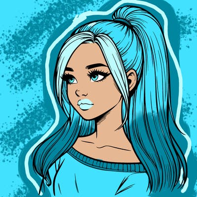 realistic girl with a high ponytail