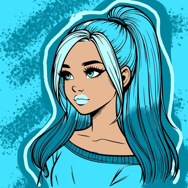 realistic girl with a high ponytail