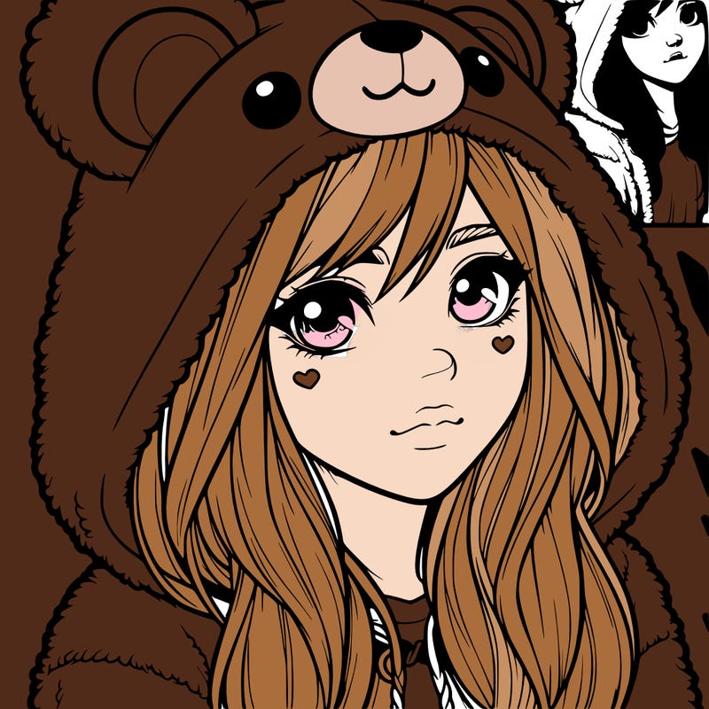 realistic girl in a bear hoodie