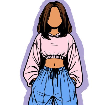 realistic girl faceless with baggy pants and a crop top
