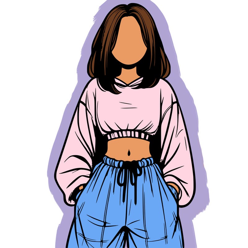 realistic girl faceless with baggy pants and a crop top