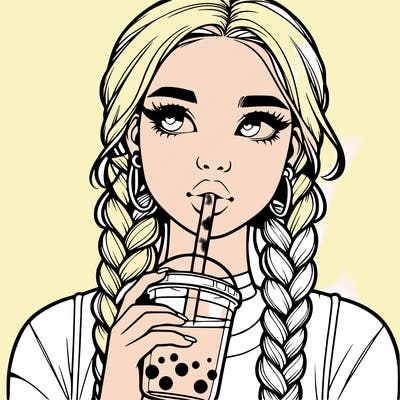 realistic girl with braided hair drinking boba