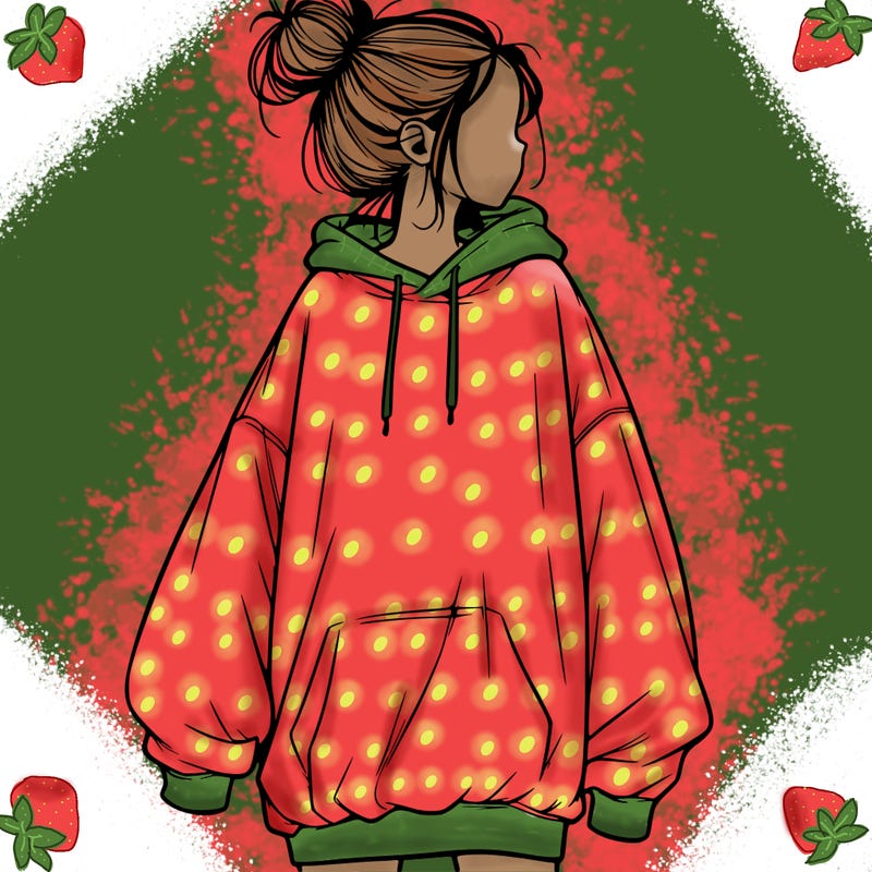 realistic girl with a oversized sweatshirt on and a bun