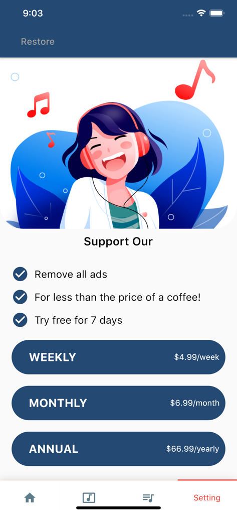 Piano Tiles: Tiles Hop 2020 - Page d'abonnement pour l'application Piano Tiles offrant des forfaits premium sans publicité