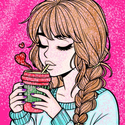realistic girl drinking coffee