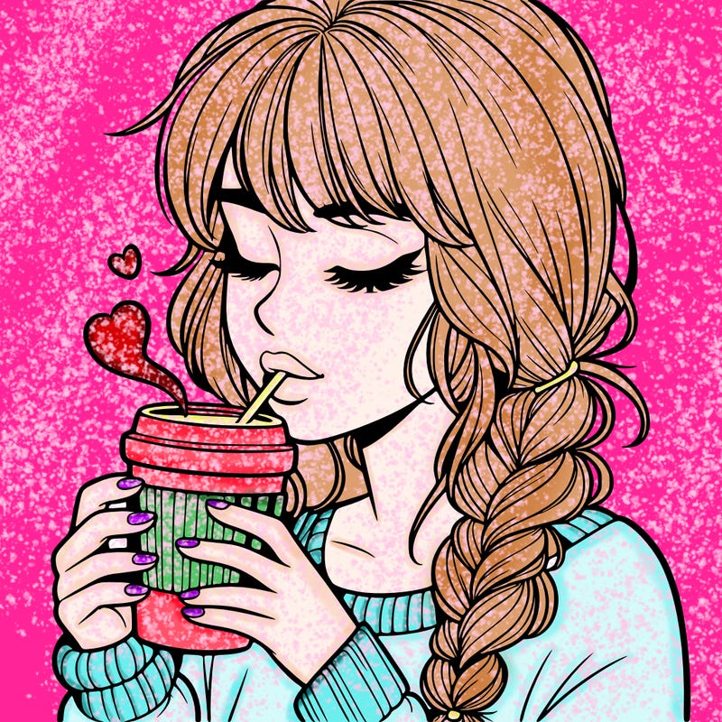 realistic girl drinking coffee