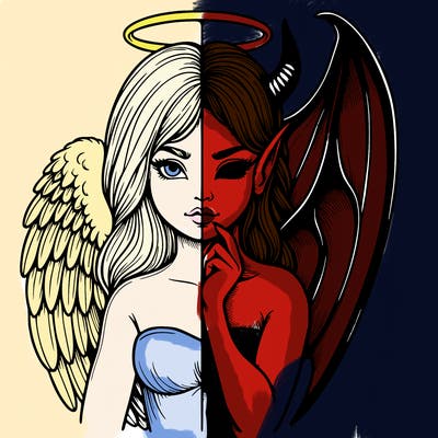 realistic angel half demon