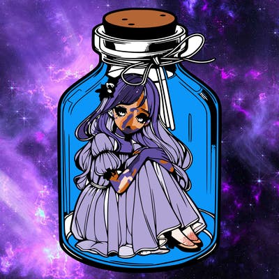 beautiful realistic girl trapped in bottle