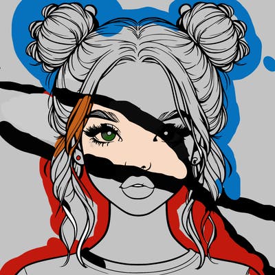 realistic girl with two buns in hair and lips