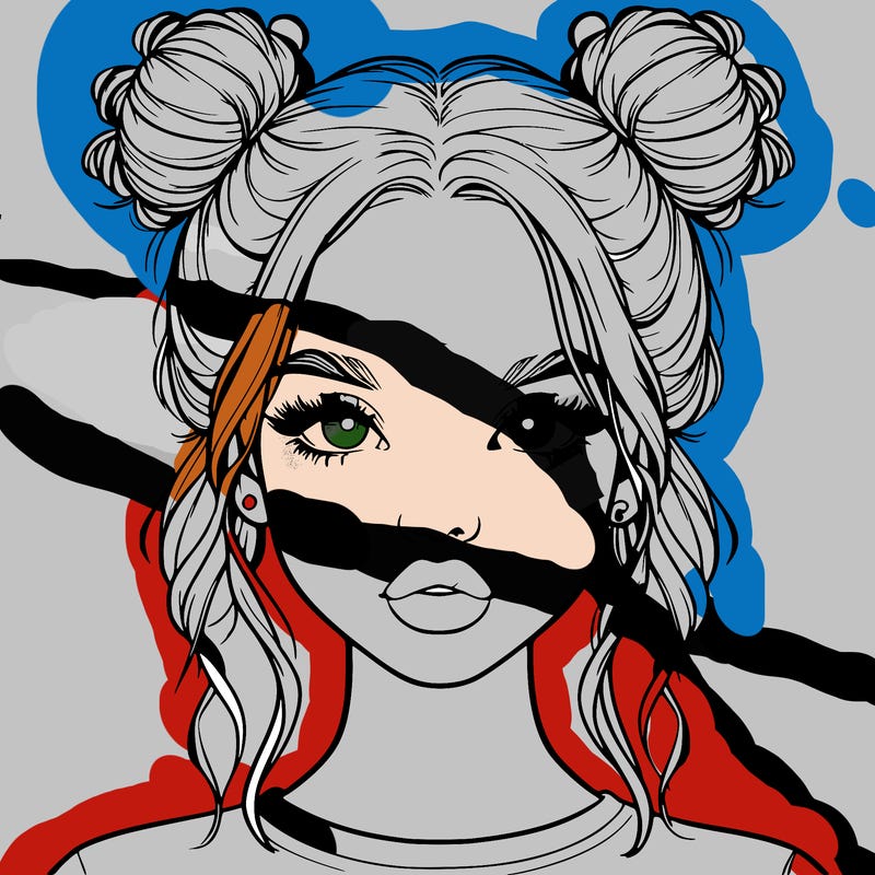 realistic girl with two buns in hair and lips